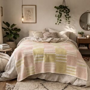 DKNY Plush Blanket, Yellow Cream Blush Pink, Super Soft! 53x60